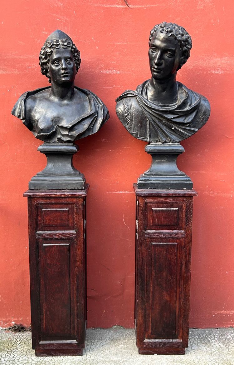 Importante coppia di busti in stile antico in gesso del XVIII secolo – busto romano, Italia, H 90 cm