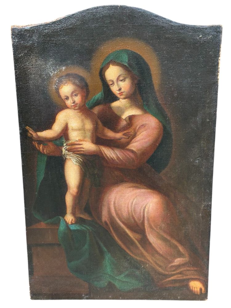 Madonna and Child – 18th-century oil on canvas – religious painting, H 106 cm, 18th century
