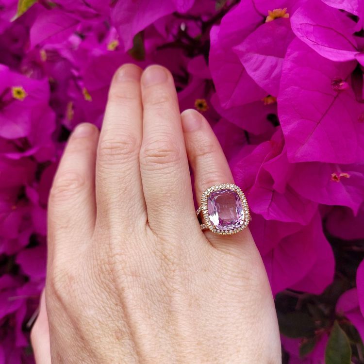 Anello con ametista "Lilas", diamanti e oro rosa 18 carati
