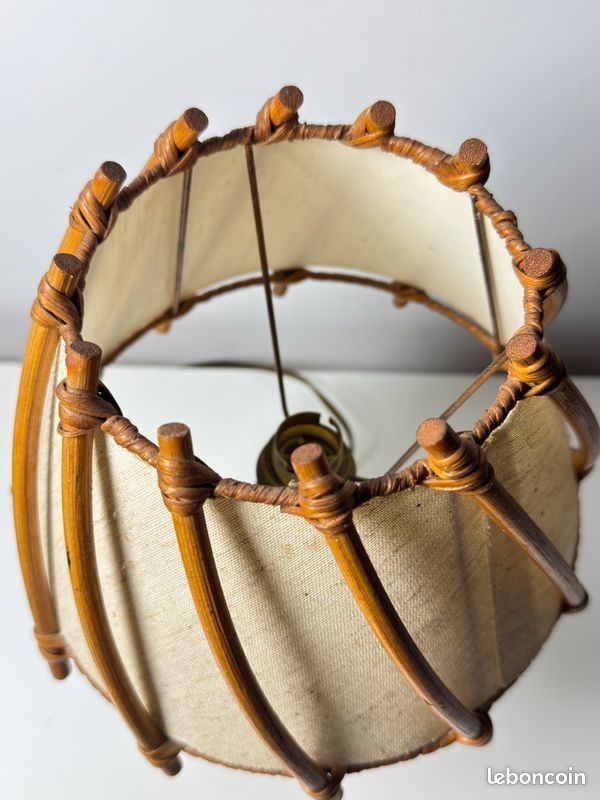 Vintage Louis Sognot wicker/bamboo table lamp – 1950s/1960s
