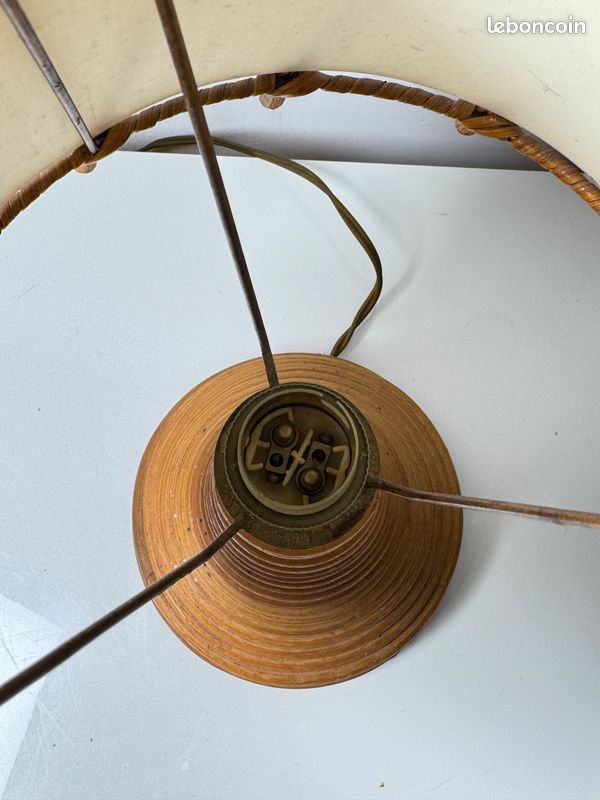 Vintage Louis Sognot wicker/bamboo table lamp – 1950s/1960s