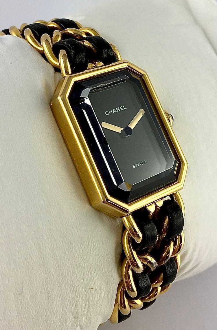 Montre Chanel Première – Première génération 1987 – Plaqué Or 20 Microns – Cadran Noir – Quartz