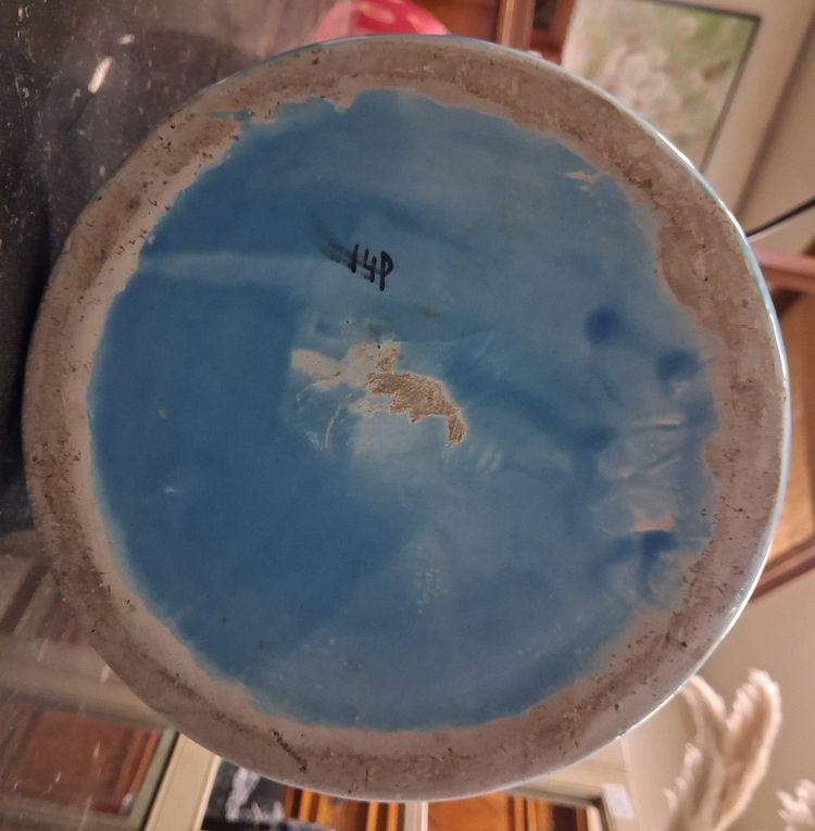 Large baluster-shaped ceramic vase from Maises, glazed in turquoise blue with a floral relief design
