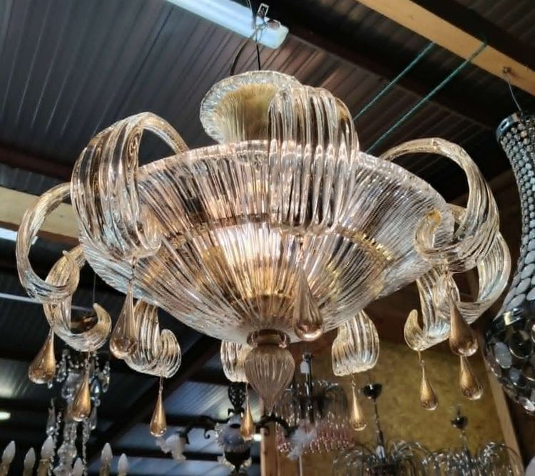 Striking Murano chandelier made of clear blown glass – Barovier & Toso style