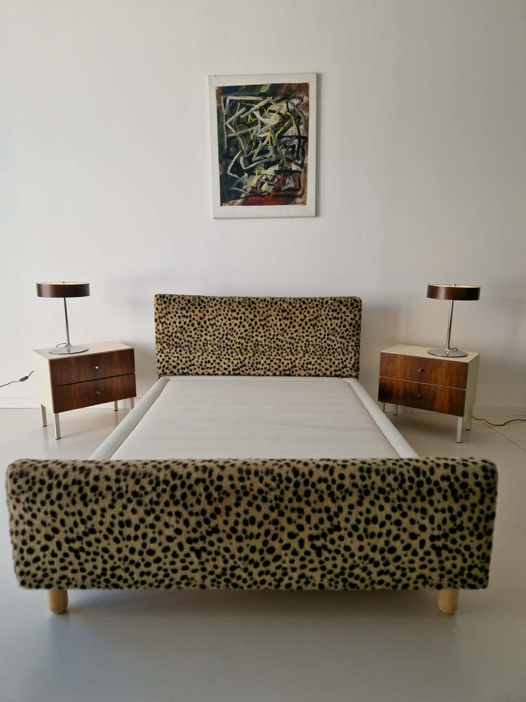 Vintage Mid Century Leopard Print Bed Frame Hollywood Regency Statement Bed