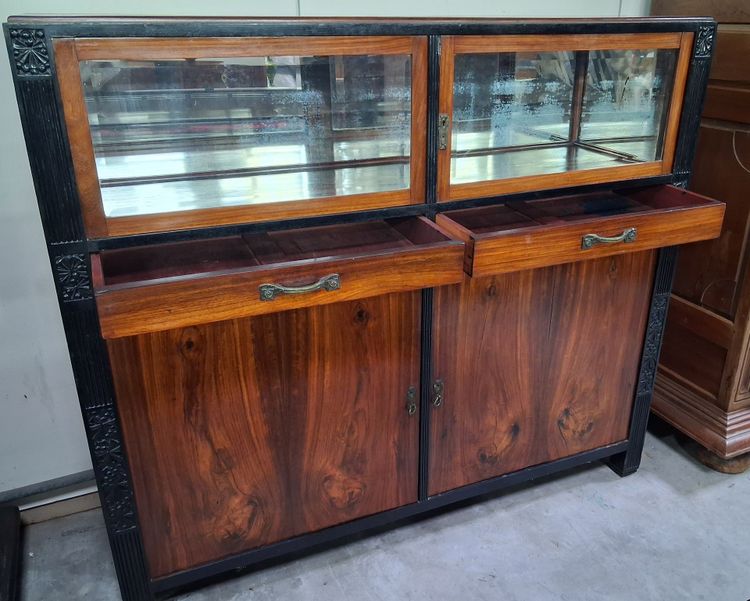 Vitrine / Sideboard im Art-Déco-Stil aus Palisanderholz und geschwärztem Holz