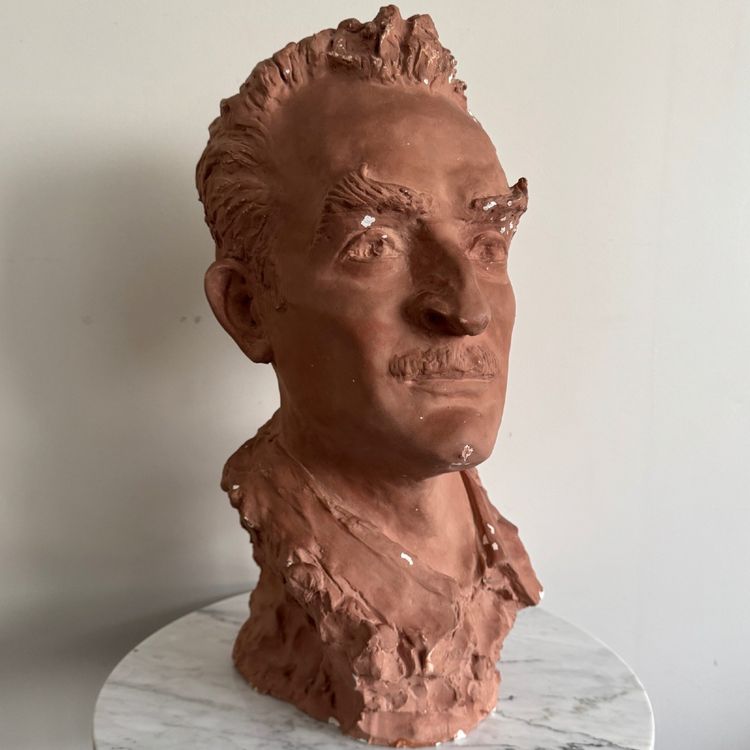 1930s plaster studio bust of a man with a mustache