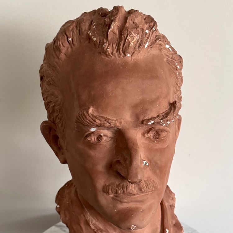 1930s plaster studio bust of a man with a mustache