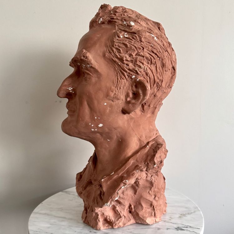 1930s plaster studio bust of a man with a mustache