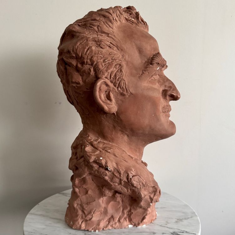 1930s plaster studio bust of a man with a mustache