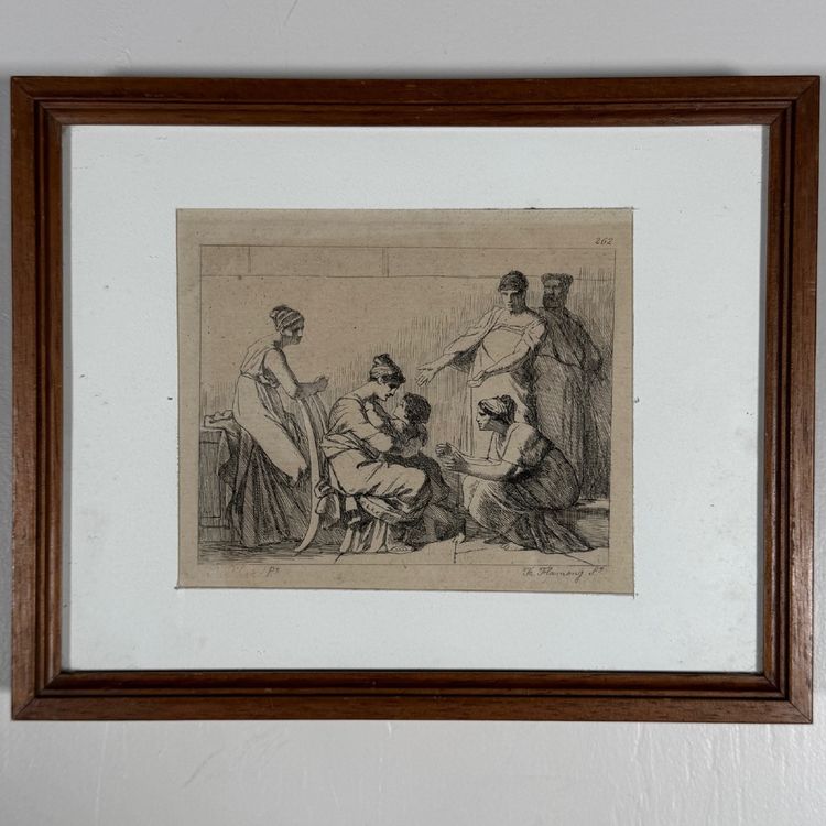 Antique engraving by Leopold Flameng depicting a scene in the classical style