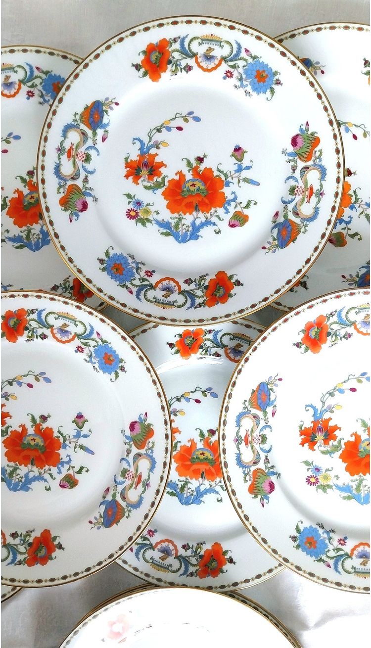8 Assiettes en porcelaine, collection "Damon" , décor "Vieux chine" - Raynaud, Limoges
