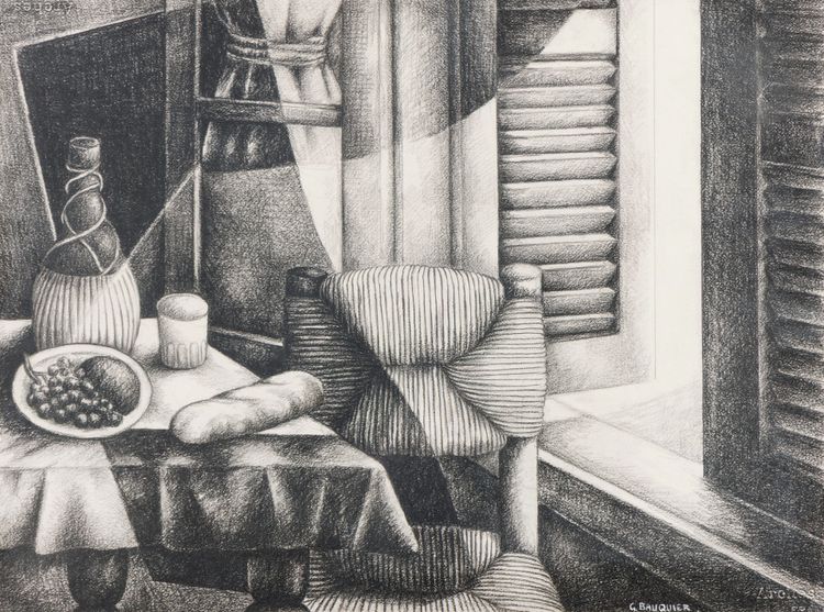 Georges BAUQUIER, Original drawing "Interior with Charlotte Perriand chair"
