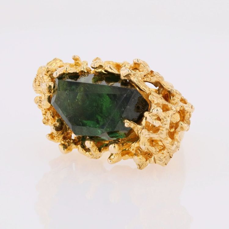 Bague tourmaline brute et or texturé