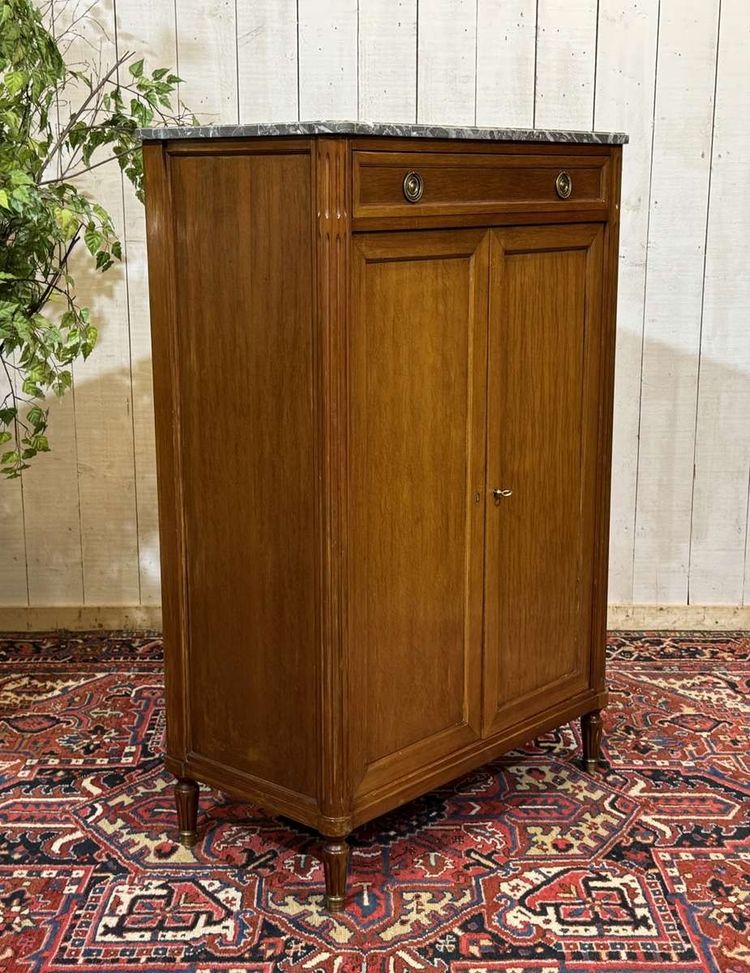 Small Louis XVI style cabinet in mahogany, oak and marble top