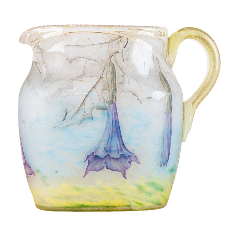 Glass paste pitcher decorated with daturas and dragonflies by Jean Daum for Daum Nancy, 1889