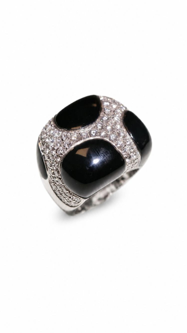 Cocktailring aus 18-karätigem Gold mit Emaille und Diamanten