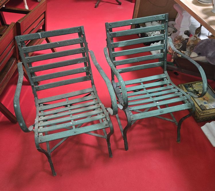 Paire de fauteuils de jardin en bois et fer – Travail ancien fin XIXeme