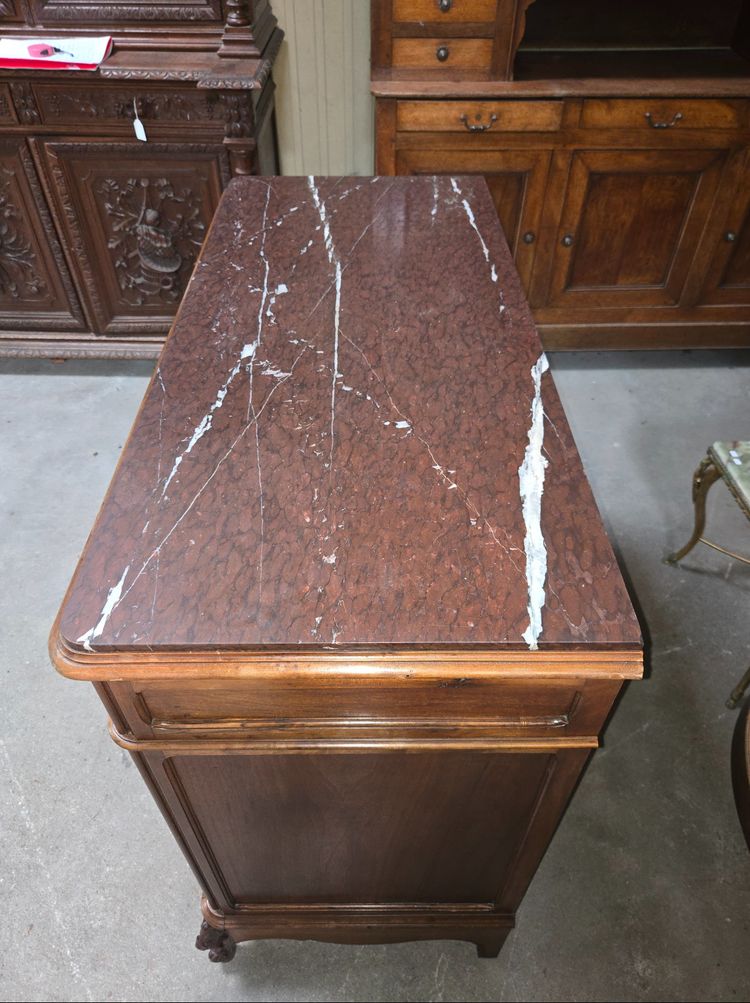 Commode provençale en noyer – Dessus marbre rouge - époque fin XIXeme