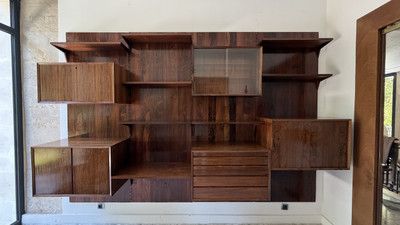 ETAGÈRE MODULAIRE MURALE SCANDINAVE EN PALISSANDRE, POUL CADOVIUS, ANNÉES 60