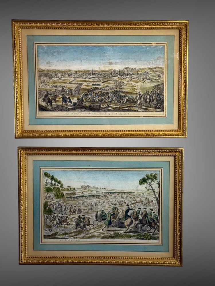 GRAVURE XVIIIe REHAUSSÉE A L AQUARELLE " MARCHE DE L ARMÉE " BIEN ENCADRÉ