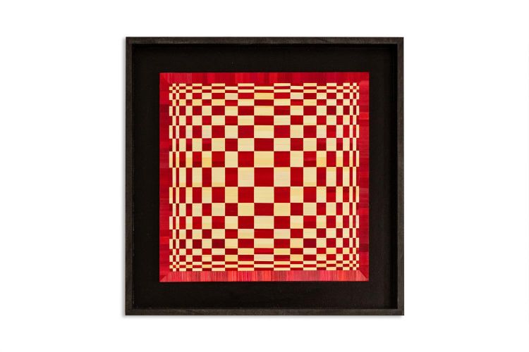 Coppia di pannelli intarsiati in paglia rossa e oro. Stile contemporaneo. LS6823814/2