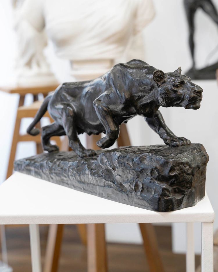 SCULPTURE - LIONNE À L’ AFFÛT , ISIDORE BONHEUR (1827-1901) - BRONZE