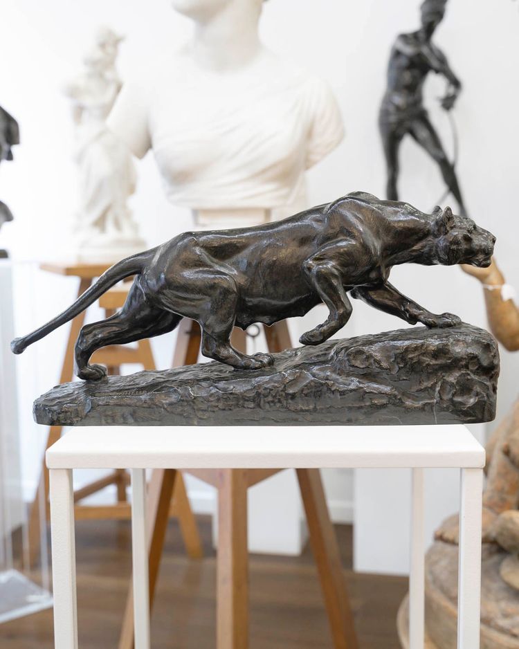 SCULPTURE - LIONNE À L’ AFFÛT , ISIDORE BONHEUR (1827-1901) - BRONZE