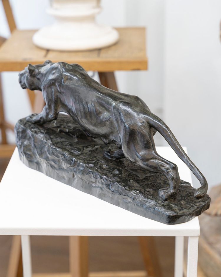 SCULPTURE - LIONNE À L’ AFFÛT , ISIDORE BONHEUR (1827-1901) - BRONZE
