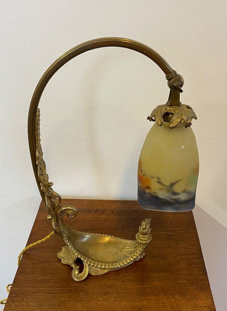Lampe De Bureau En Bronze Doré Muller Vers 1900