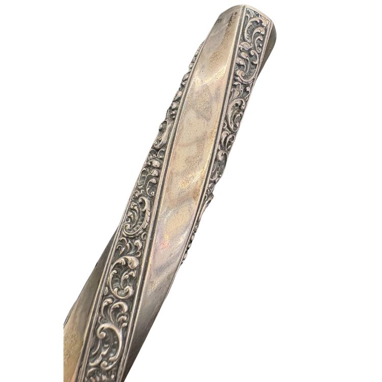 Ancien manche d'ombrelle en bronze argenté repoussé – décor torsadé Napoléon III – XIXe siècle