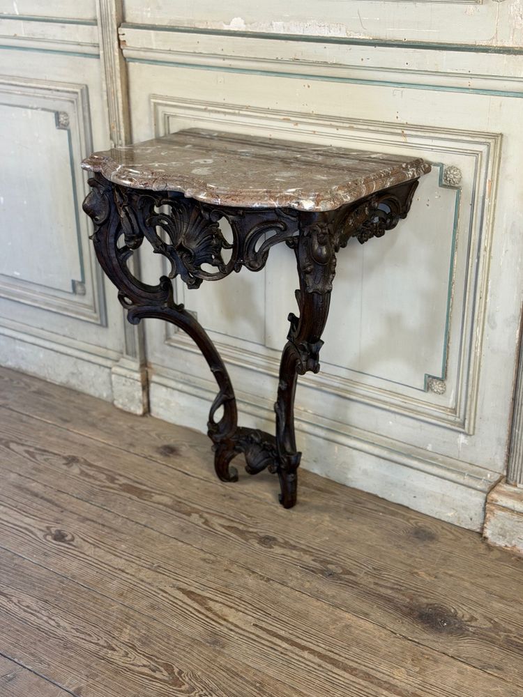 Louis XV style console in carved oak, black patina, 18th century