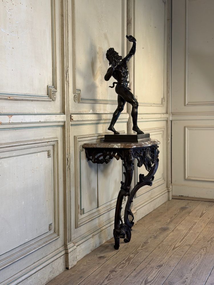 Louis XV style console in carved oak, black patina, 18th century