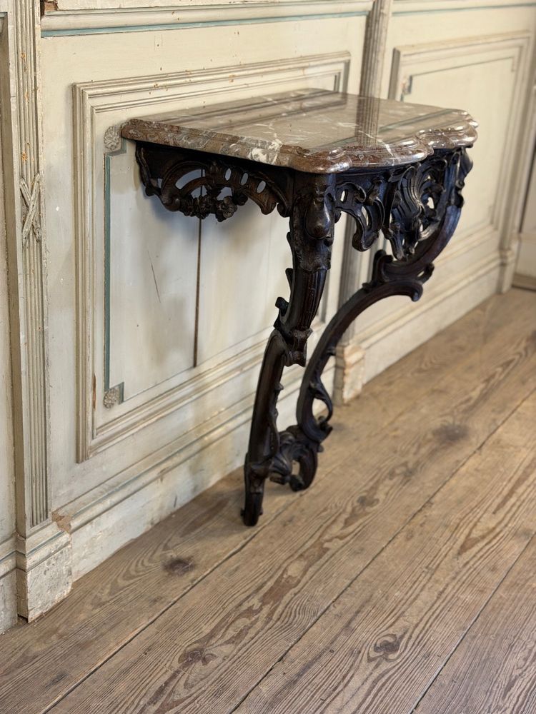 Louis XV style console in carved oak, black patina, 18th century