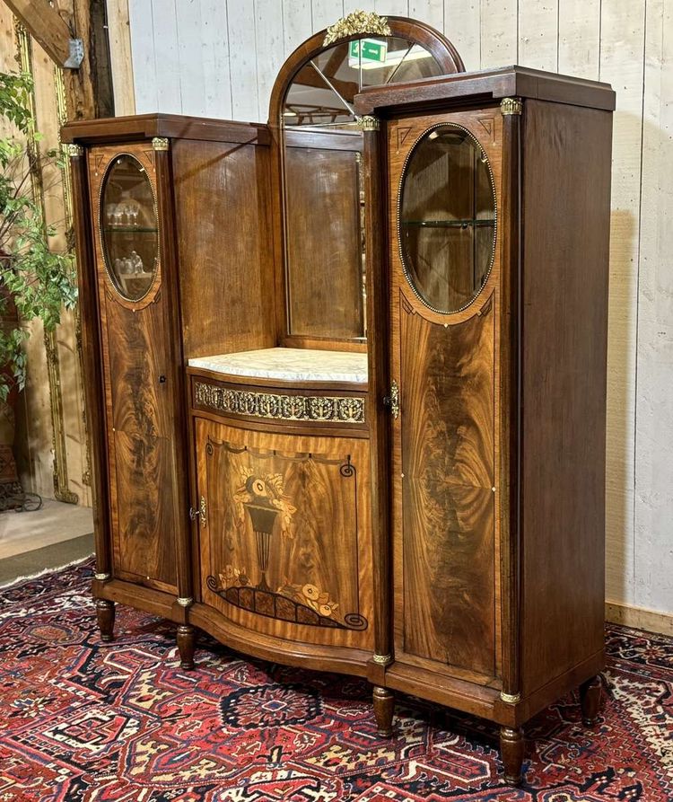 Credenza in stile Art Déco in mogano, rovere e piano in marmo.