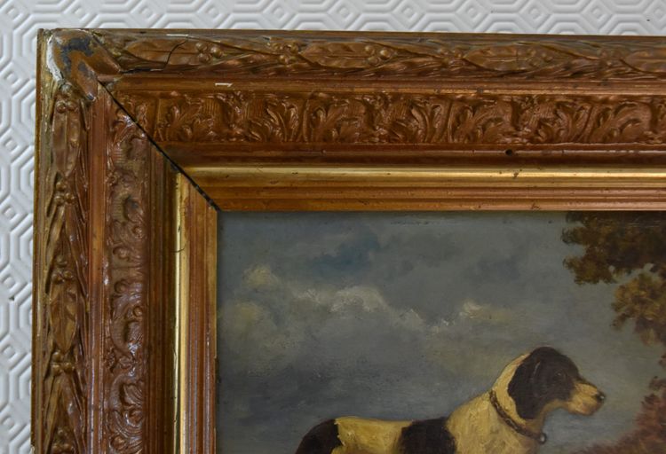 Huile sur panneau, signée Vincent De Vos (1829–1875). Chien de chasse