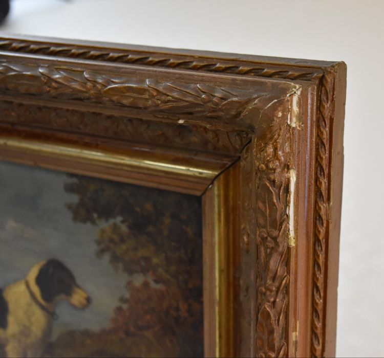 Huile sur panneau, signée Vincent De Vos (1829–1875). Chien de chasse