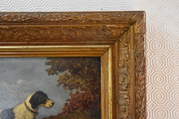 Huile sur panneau, signée Vincent De Vos (1829–1875). Chien de chasse