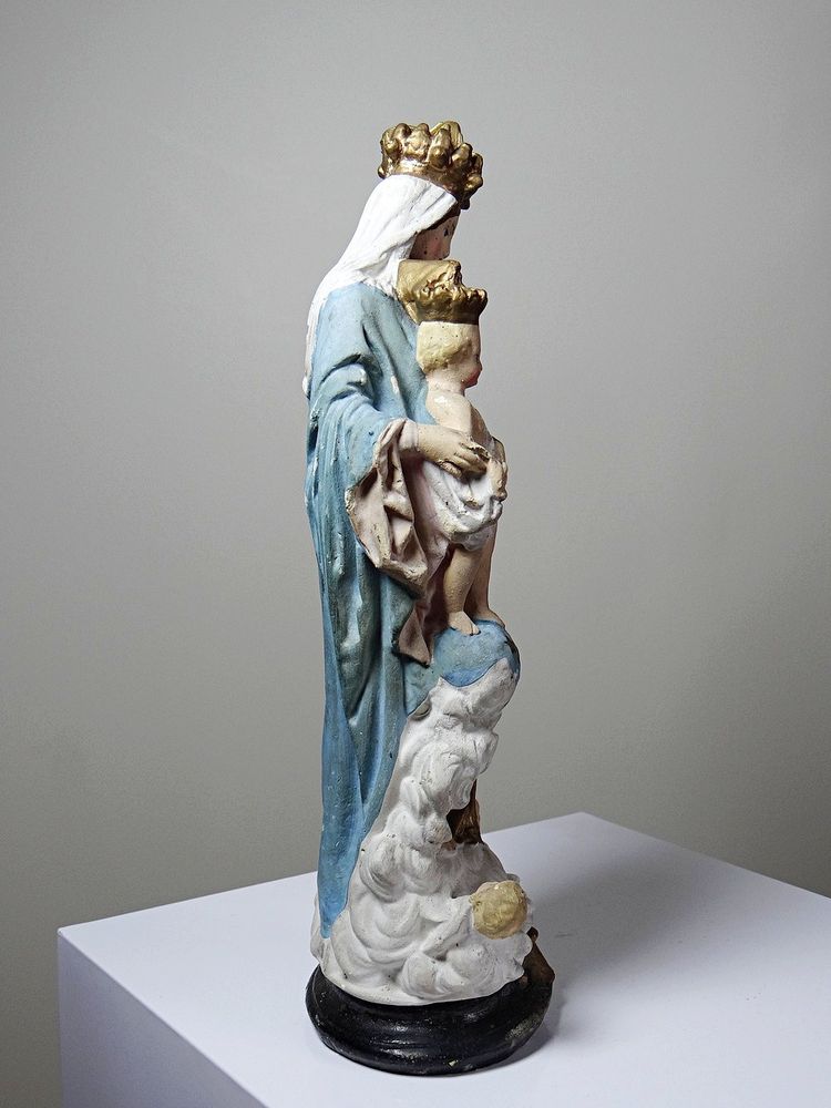 Statue religieuse Notre-Dame des Victoires en plâtre polychrome, début XXe