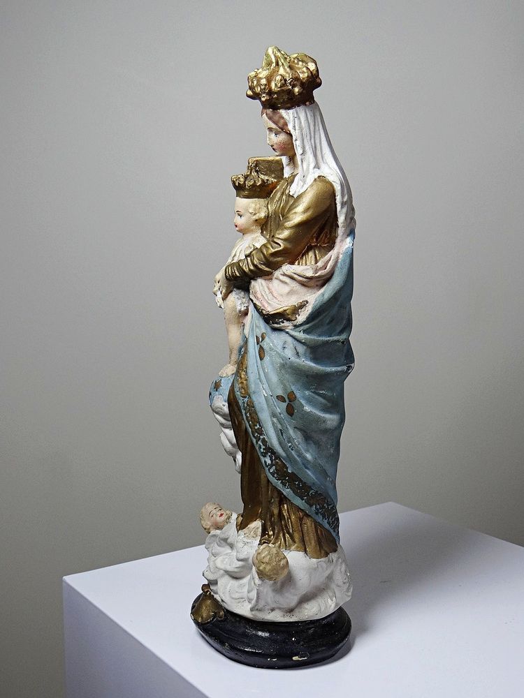 Statue religieuse Notre-Dame des Victoires en plâtre polychrome, début XXe
