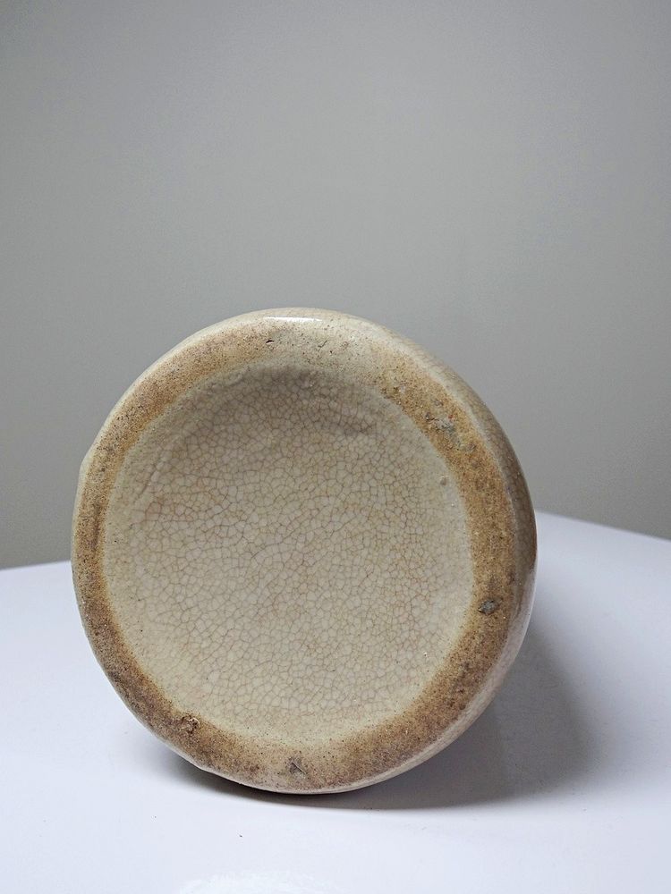 Vase conique Art Déco en faïence craquelée beige, vers 1930-1950