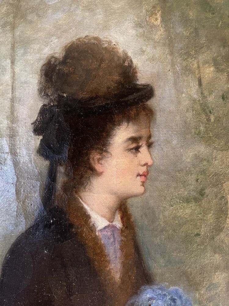 Young Woman and Her Daughter with a Cockatoo by Emile Gambogi, dated 1875