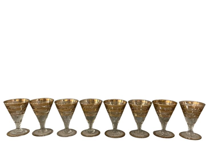 Set di 8 bicchieri da Porto in vetro con finiture dorate, circa 1930.