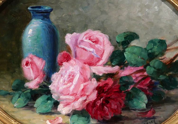 Gaston Corbier (1869–1945), Rosenstrauß, Gemälde, um 1900, Blumenstillleben, Garten