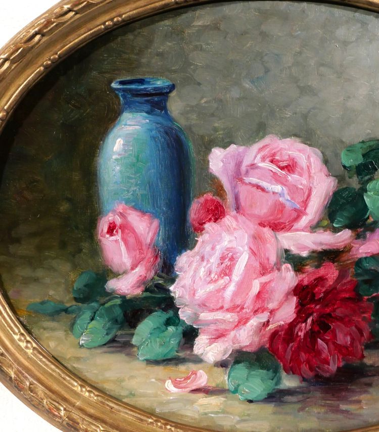 Gaston Corbier (1869–1945), Rosenstrauß, Gemälde, um 1900, Blumenstillleben, Garten