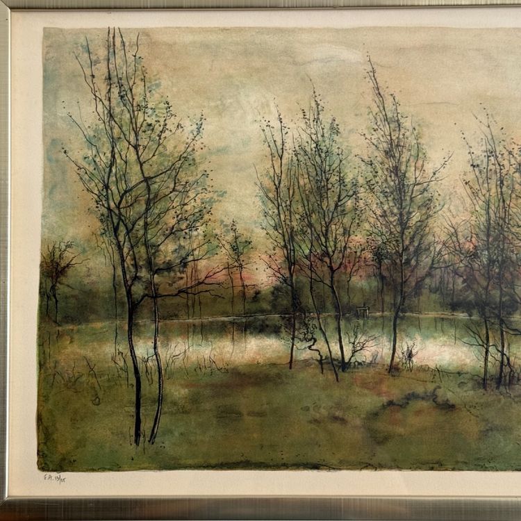 Framed lithograph signed by Bernard Gantner, EA 13/25, "Landscape with a Pond"