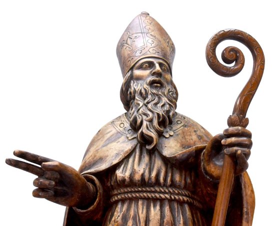 Pair Of Wooden Sculptures Representing 2 Bishops