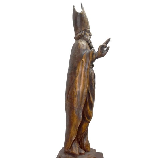 Pair Of Wooden Sculptures Representing 2 Bishops