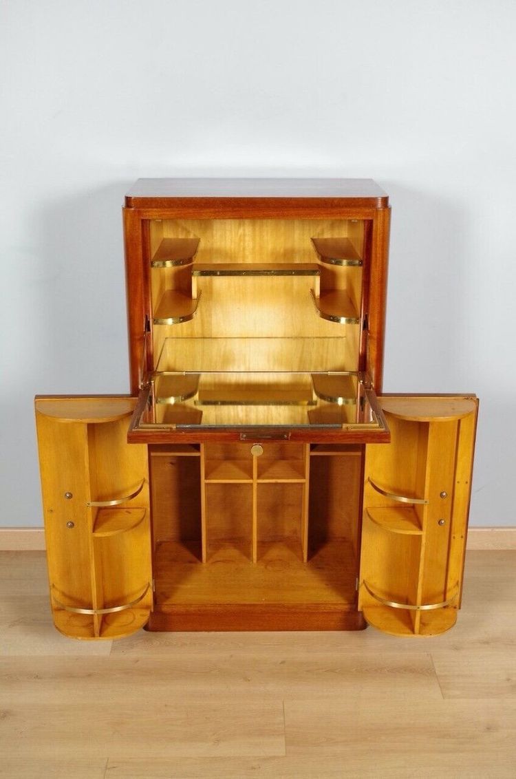Mobile bar in stile Art Déco in mogano screziato, 1930 circa
