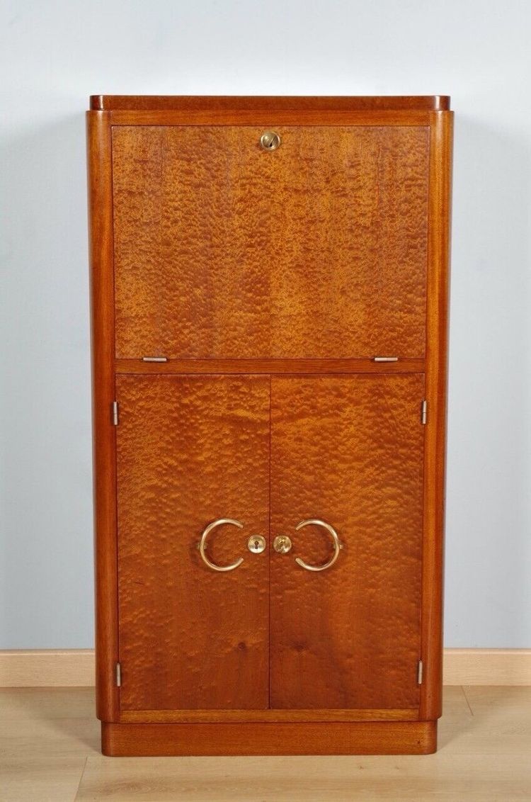 Mobile bar in stile Art Déco in mogano screziato, 1930 circa